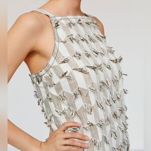 NWT Anthropologie Fringe Ladder Back Shift Dress Tan Sand Size Small